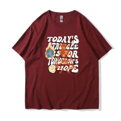 Summer Men's And Women's Casual Cotton-like Top Letter Printing - Wine Red And White - View 1