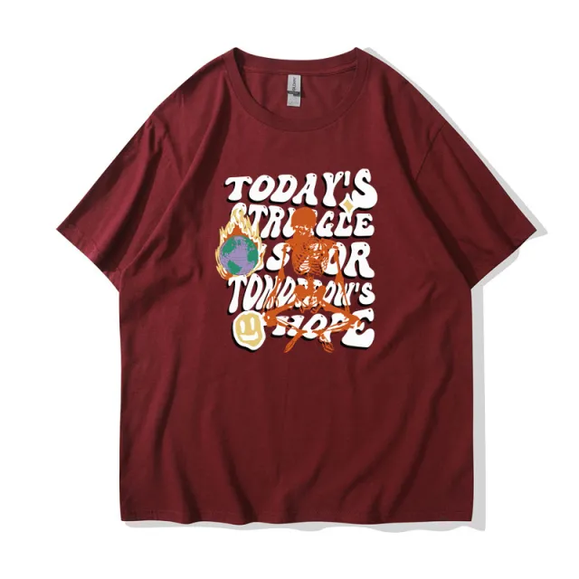 Summer Men's And Women's Casual Cotton like Top Letter Printing Wine Red And White - Shop at LoveMi