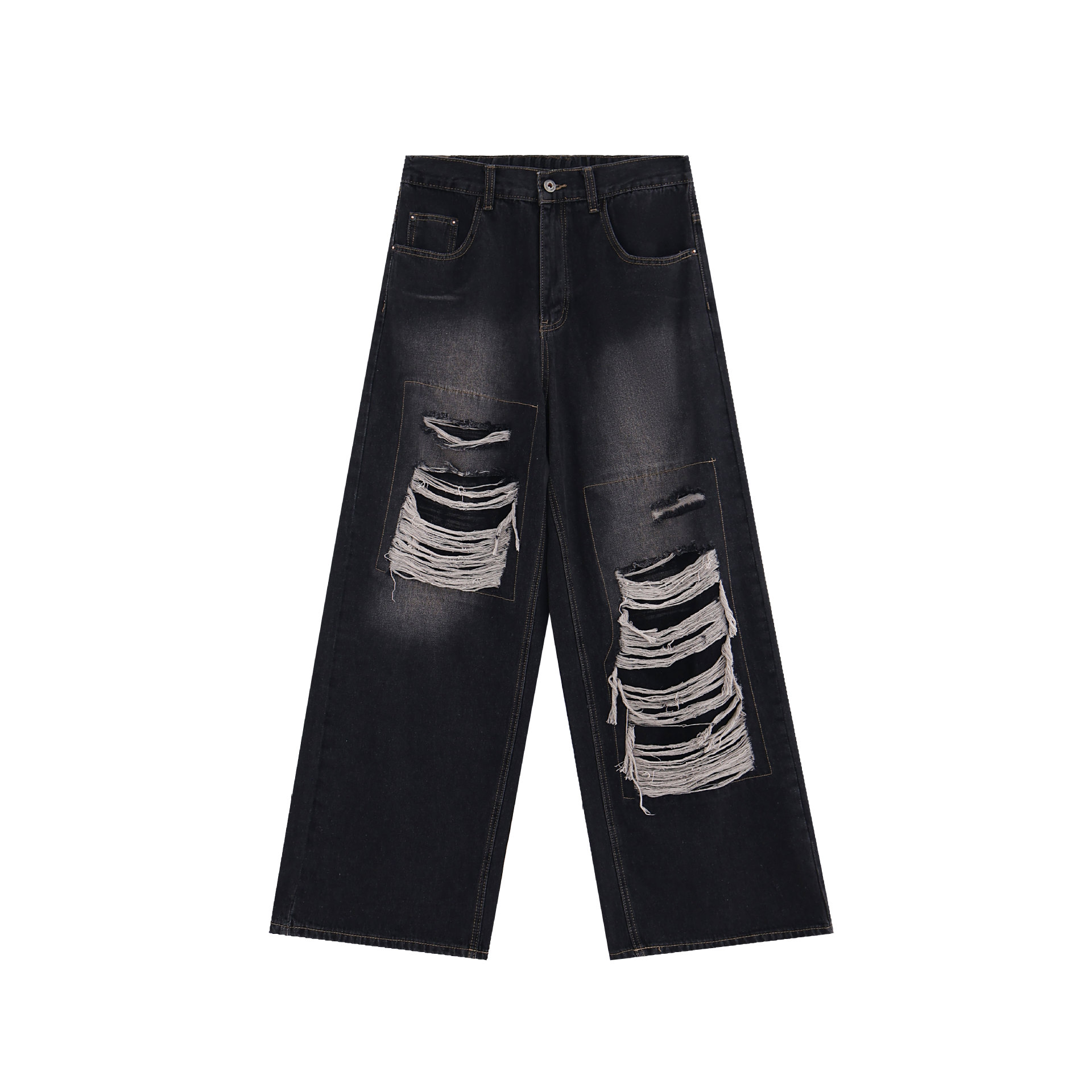 Women's American High Street Niche Design Ripped Jeans Black - Shop at LoveMi