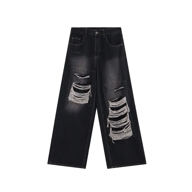 Women's American High Street Niche Design Ripped Jeans Black - Shop at LoveMi