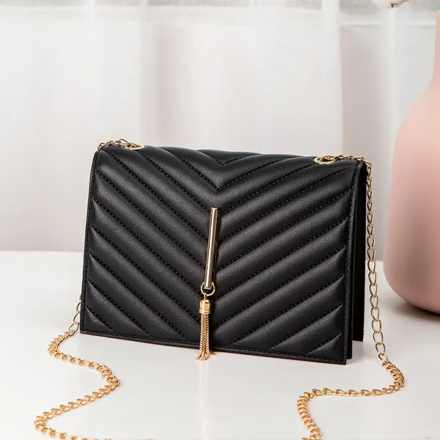 Women's Crossbody Small Square Bag V Pattern Plaid Pillow Bag Black - Shop at LoveMi