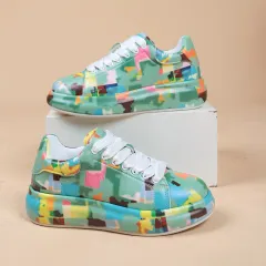 Hand-painted Shoes Women's Platform Casual Shoes Painted Sports - Blue - View 1