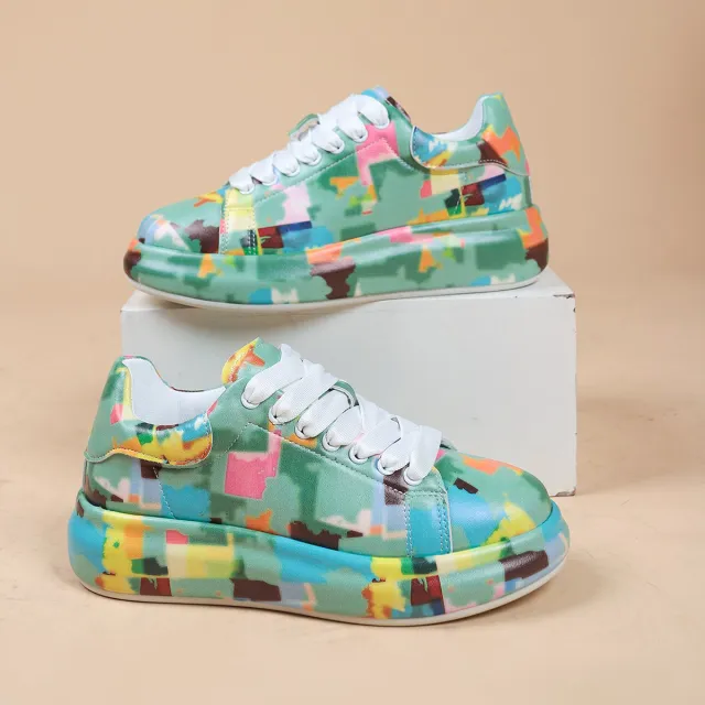 Hand painted Shoes Women's Platform Casual Shoes Painted Sports Blue - Shop at LoveMi