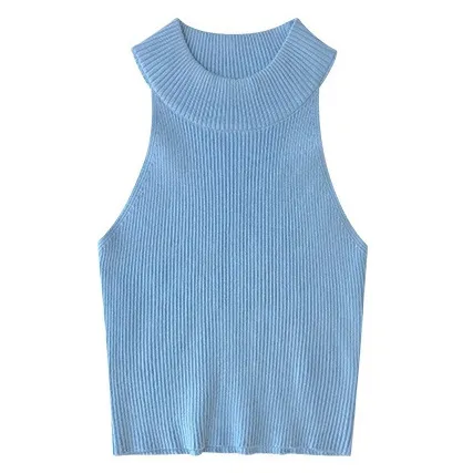 Sleeveless Narrow Shoulder Vest Halter Outer Wear Slim Fit Blue - Shop at LoveMi