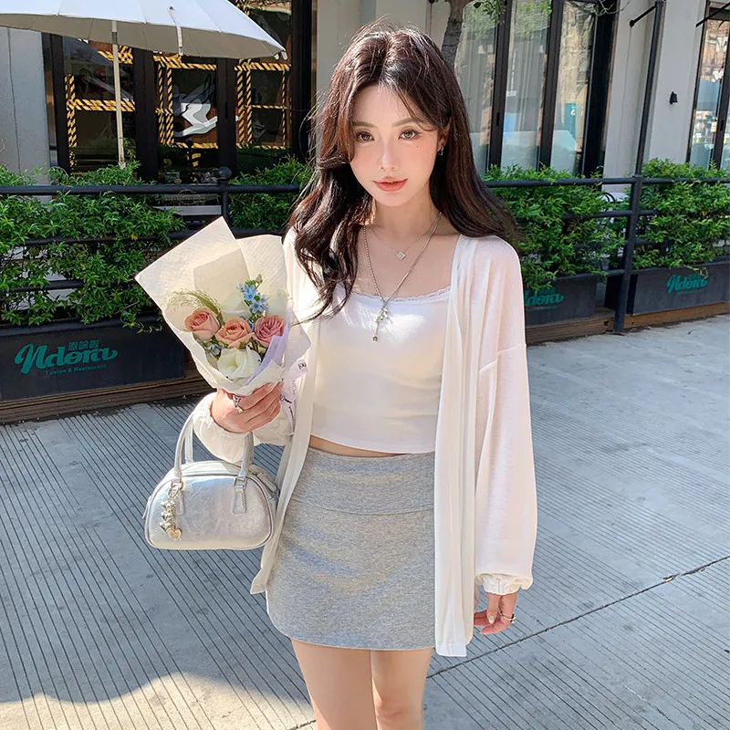 Women's Long-sleeved Sweater Sun Protection - White