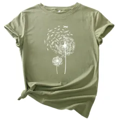 Fashion Cotton Short-sleeved Women's T-shirt - Army Green White Picture - View 1