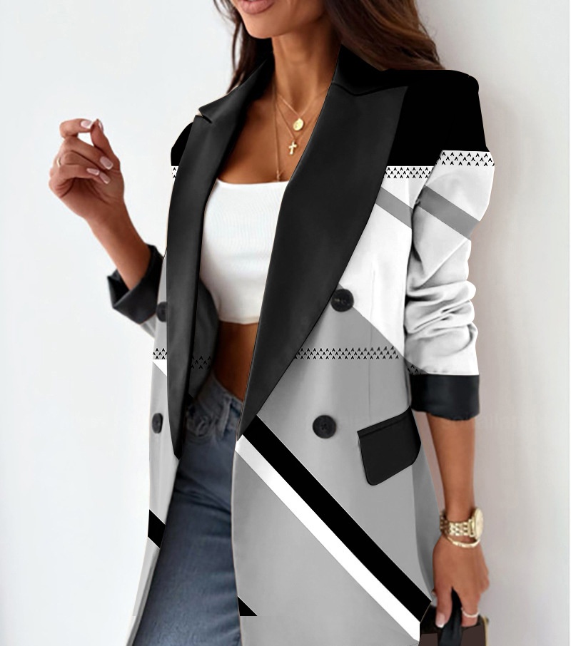 Women's Clothing Plain Casual Loose Beige Blazer - Picture 10 of 12