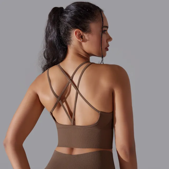 European And American Solid Color Cross Beauty Back Exercise Underwear Chestnut L - Shop at LoveMi