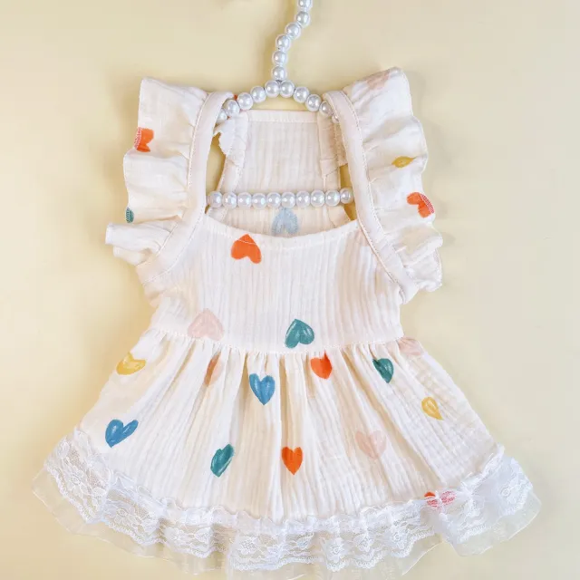 Baby Cotton Yarn Material Light Yellow Love Heart Flying Sleeve Girl's Dress Light Yellow - Shop at LoveMi