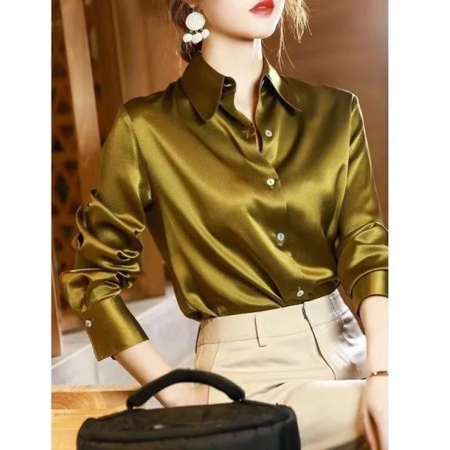 Satin Real Silk Shirt Elegant High end Ginger Yellow - Shop at LoveMi