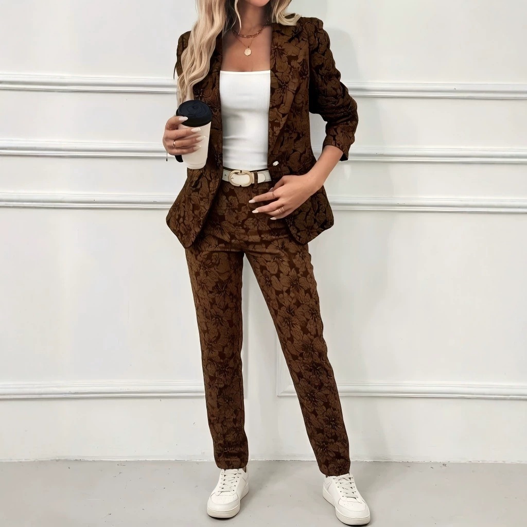 Womens Retro Lily Jacquard Slim-Fit Blazer And Pants Set