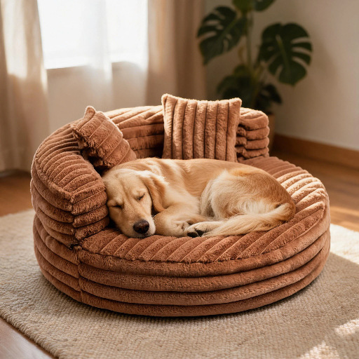 Removable And Washable Cat Bed Dog Sofa Donut Bright Brown 60x60x24cm