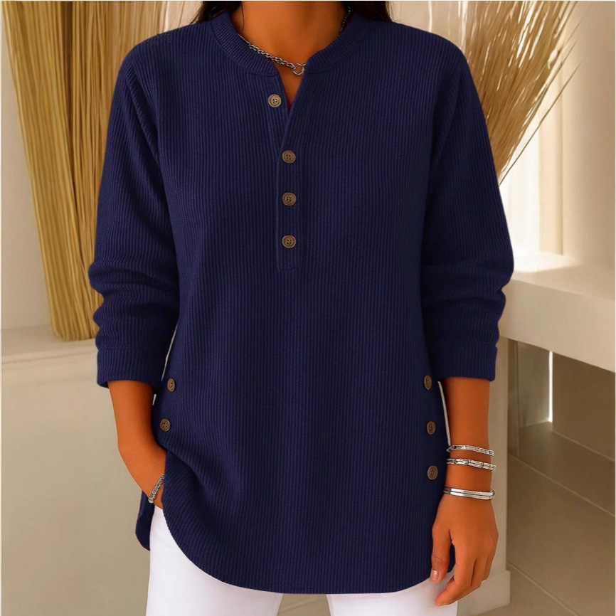 V-neck Buttons Sweater Fashion Casual Solid Color Long-sleeved Tops Women's Blouse T-shirt Clothing - Image 15
