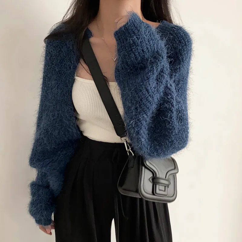 Lazy Fashion Knitted Cardigan For Women - Navy