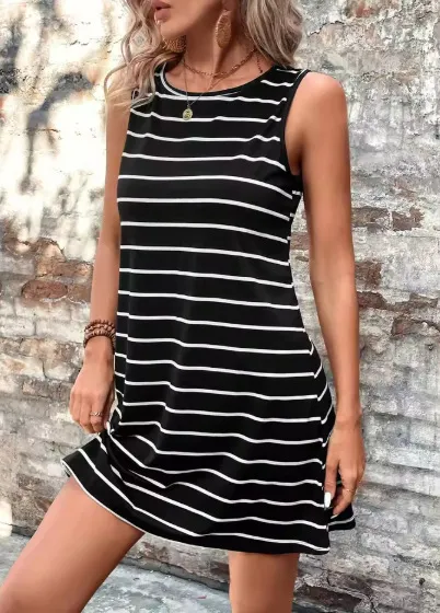 Spring And Summer Women's Elegant Casual Flower Digital Printing Vest Dress Black And White - Shop at LoveMi