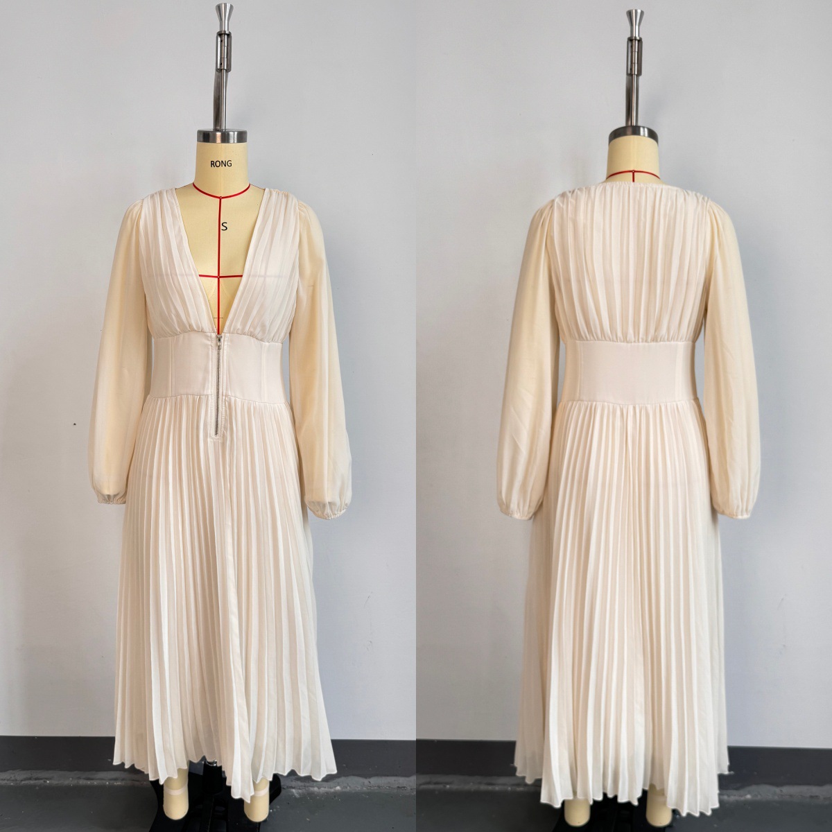 Women's Deep V-Neck Long-Sleeve Chiffon Dress With Puffed Sleeves E4920487 00f9 431c 982d E398e75c6252