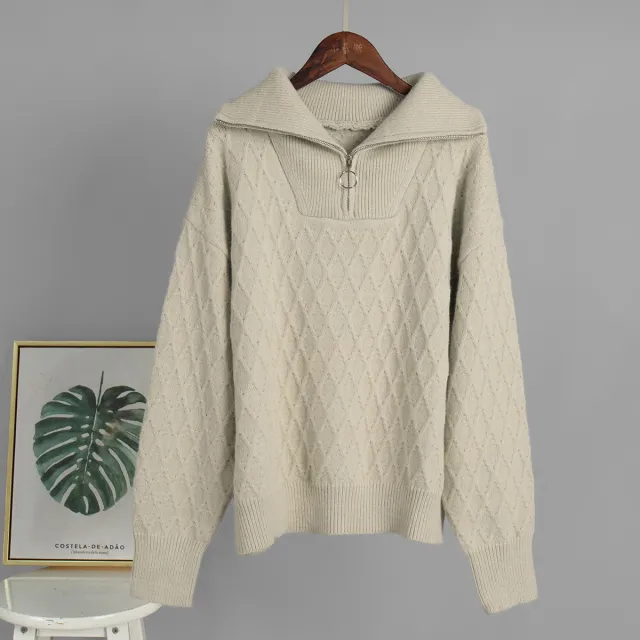 Women's High neck Half Zip Sweater Apricot - Shop at LoveMi