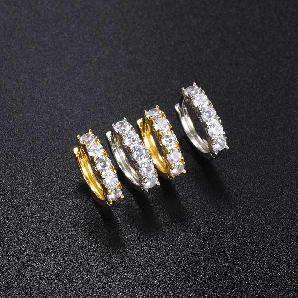 Hip Hop Micro-inlaid Single Row Five Zircon Earrings