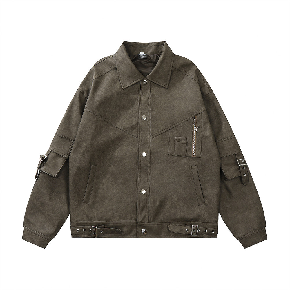 Men's Loose Motorcycle PU Leather Jacket