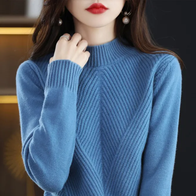 New Autumn And Winter Sweaters Women's Half Turtleneck Haze Blue - Shop at LoveMi