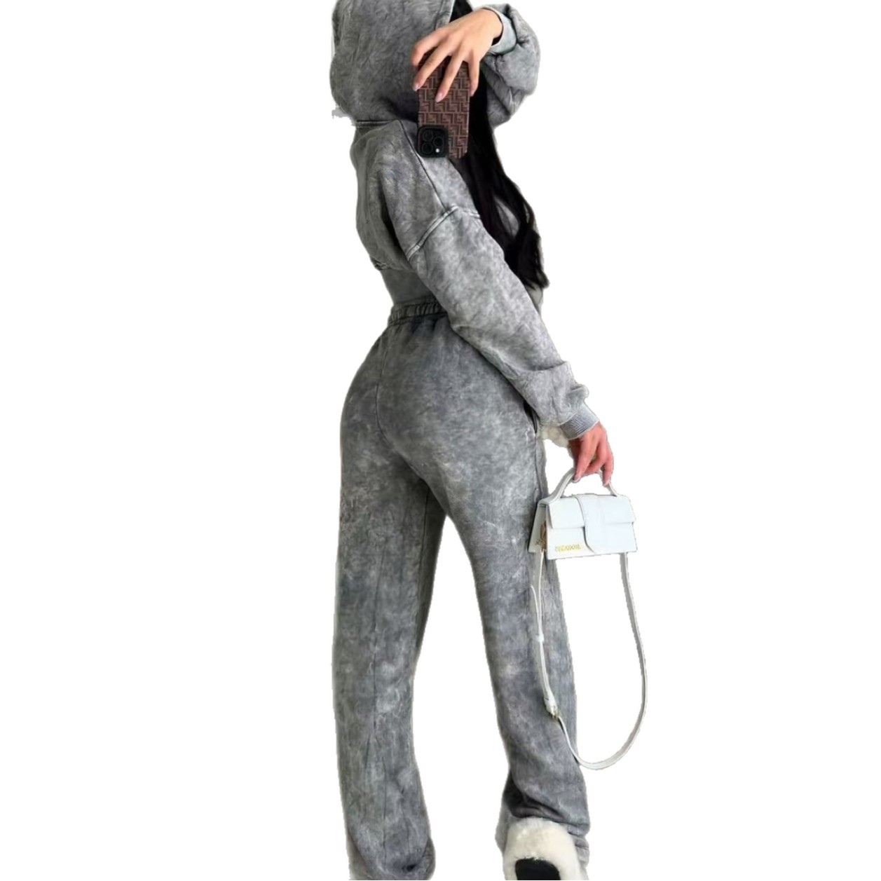 Womens Long-sleeve Zip-up Hoodie And Straight-leg High-waist Casual Sweatpants Set 3