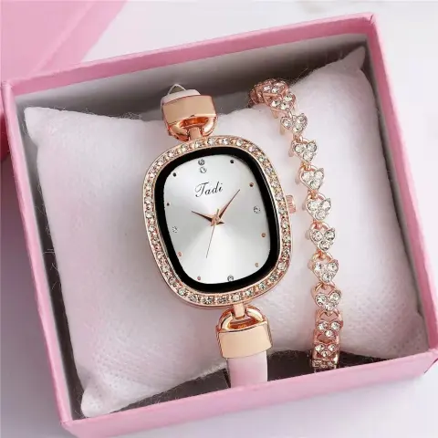 Women's Watch Bracelet Suit Two-piece Quartz Diamond Rhinestone Thin