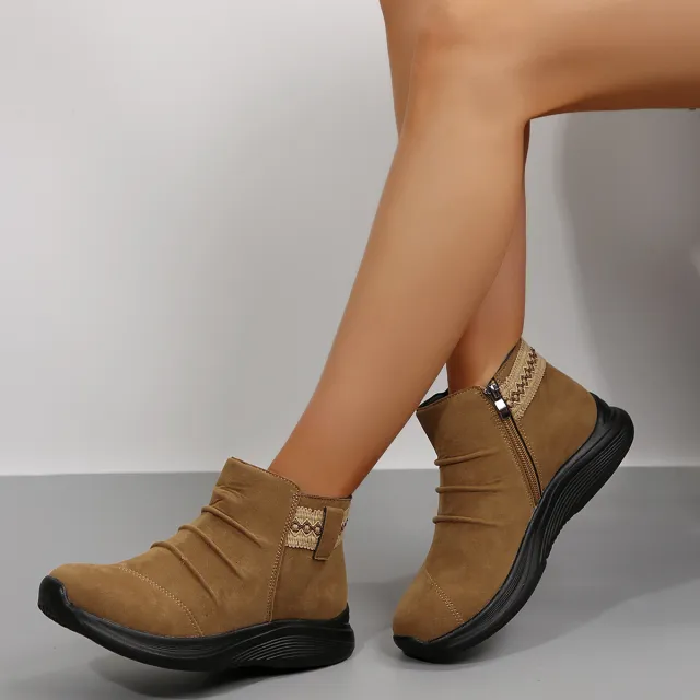 Round Head Women's Autumn And Winter Frosted Martin Boots Casual All matching Brown - Shop at LoveMi