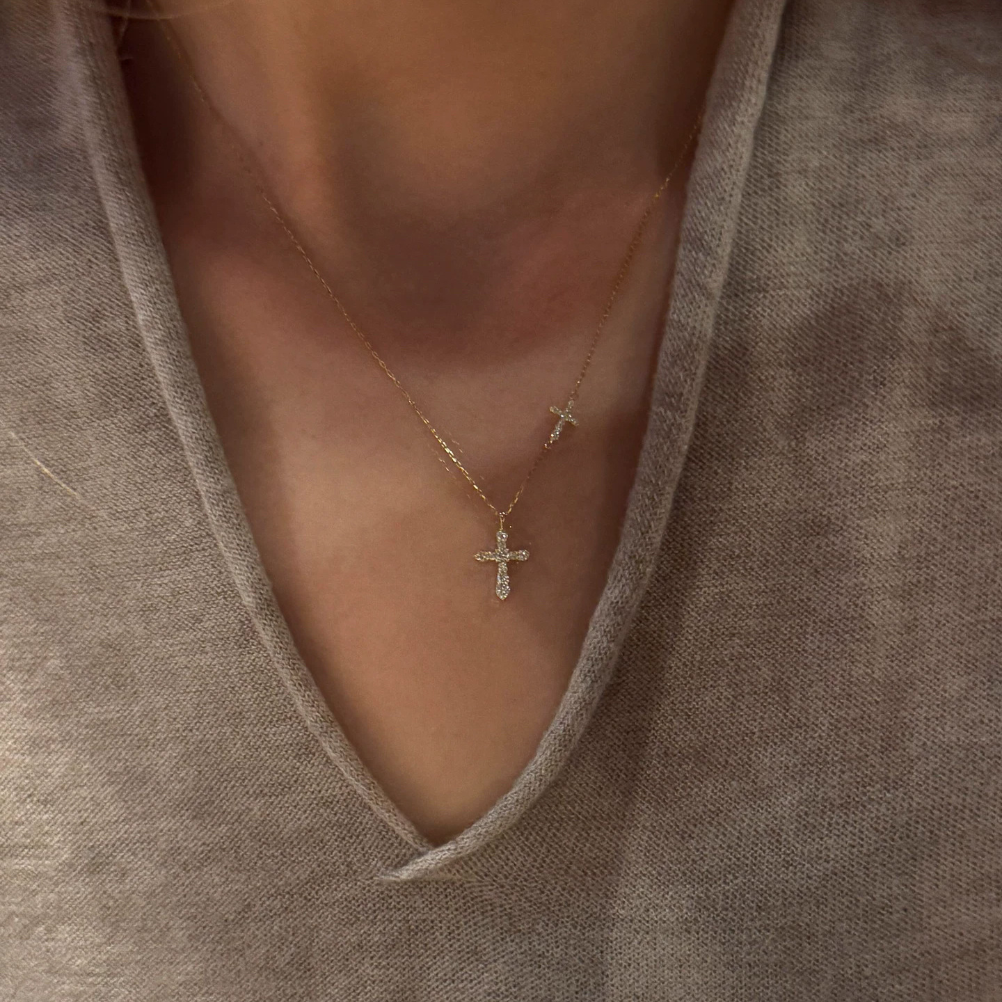 Full Diamond Double Cross Necklace For Women