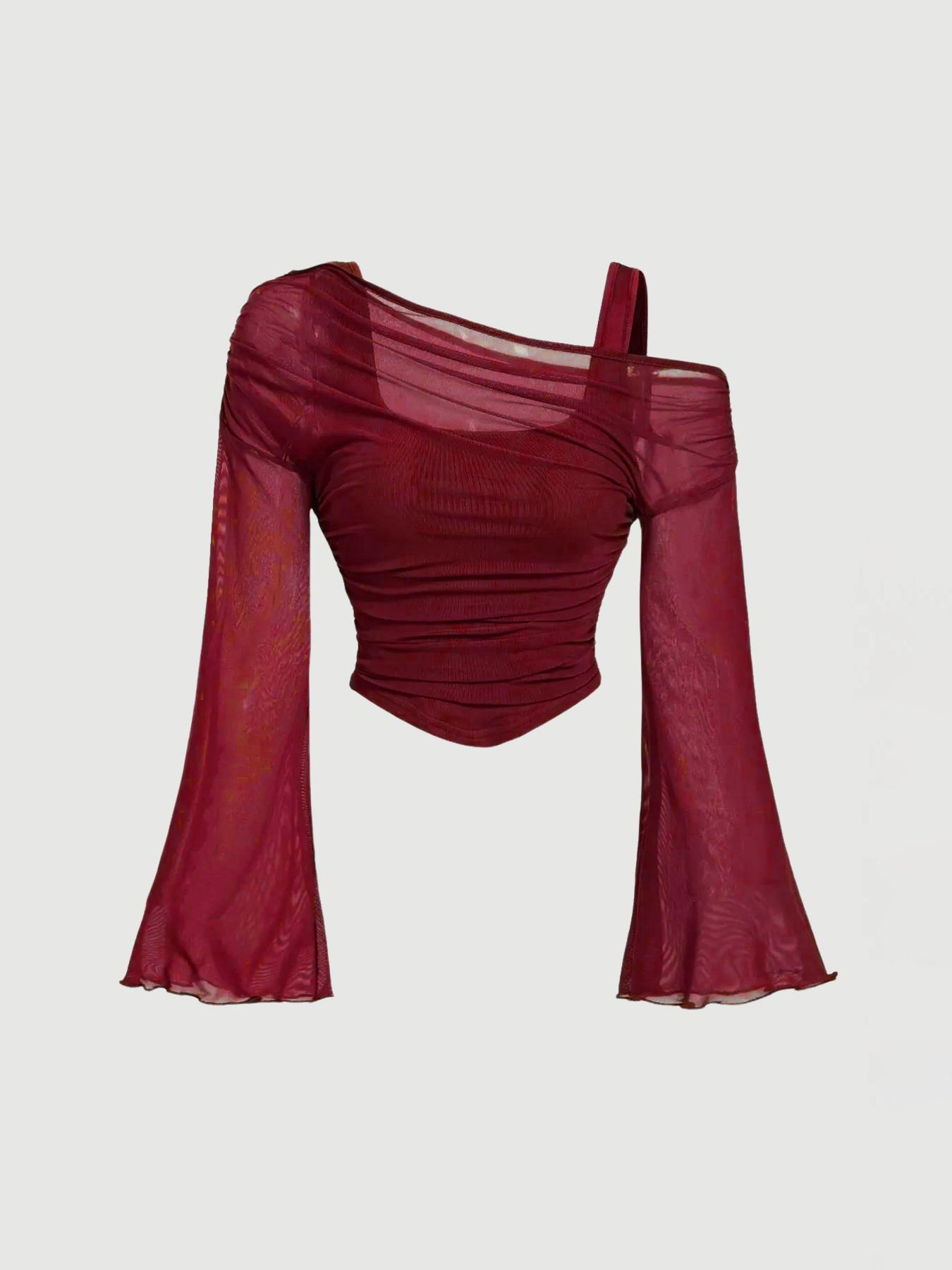 Women's mesh neck top – red colorway slim fit street fashion look