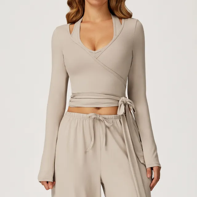 Brushed Yoga Long Sleeve One Piece Strap Yoga Clothes Sports Workout Clothes Linen - Shop at LoveMi
