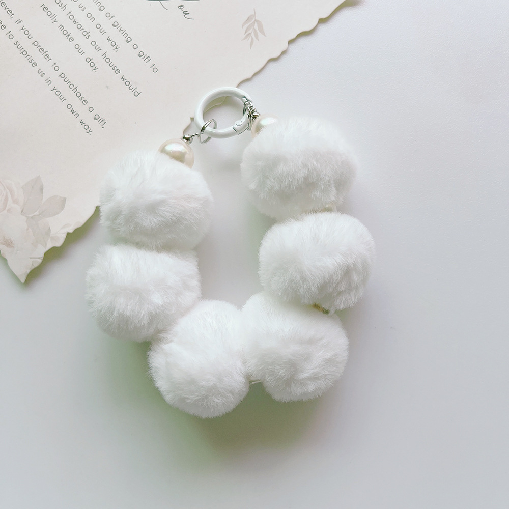 Pompons Mobile Phone Pendant Pearl Chain DIY Keychain - Image 3