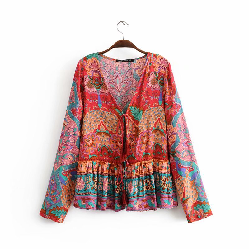 Flamboyant Boho Blouse in Red and Blue