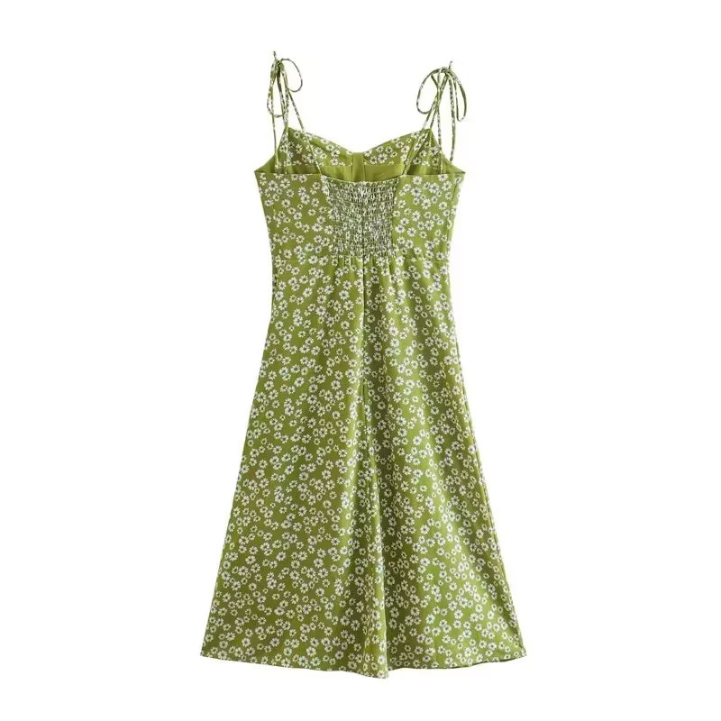 European And American Style French Retro Little Daisy Floral Print Slit Suspender Skirt