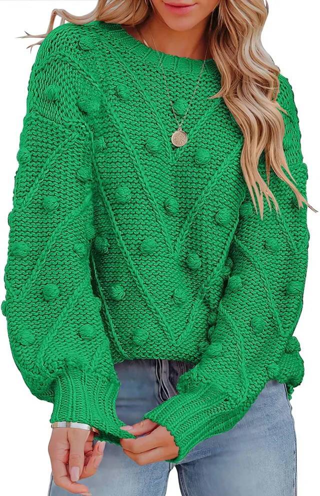Wool Ball Sweater Loose Long Sleeve Pullover Green - Shop at LoveMi
