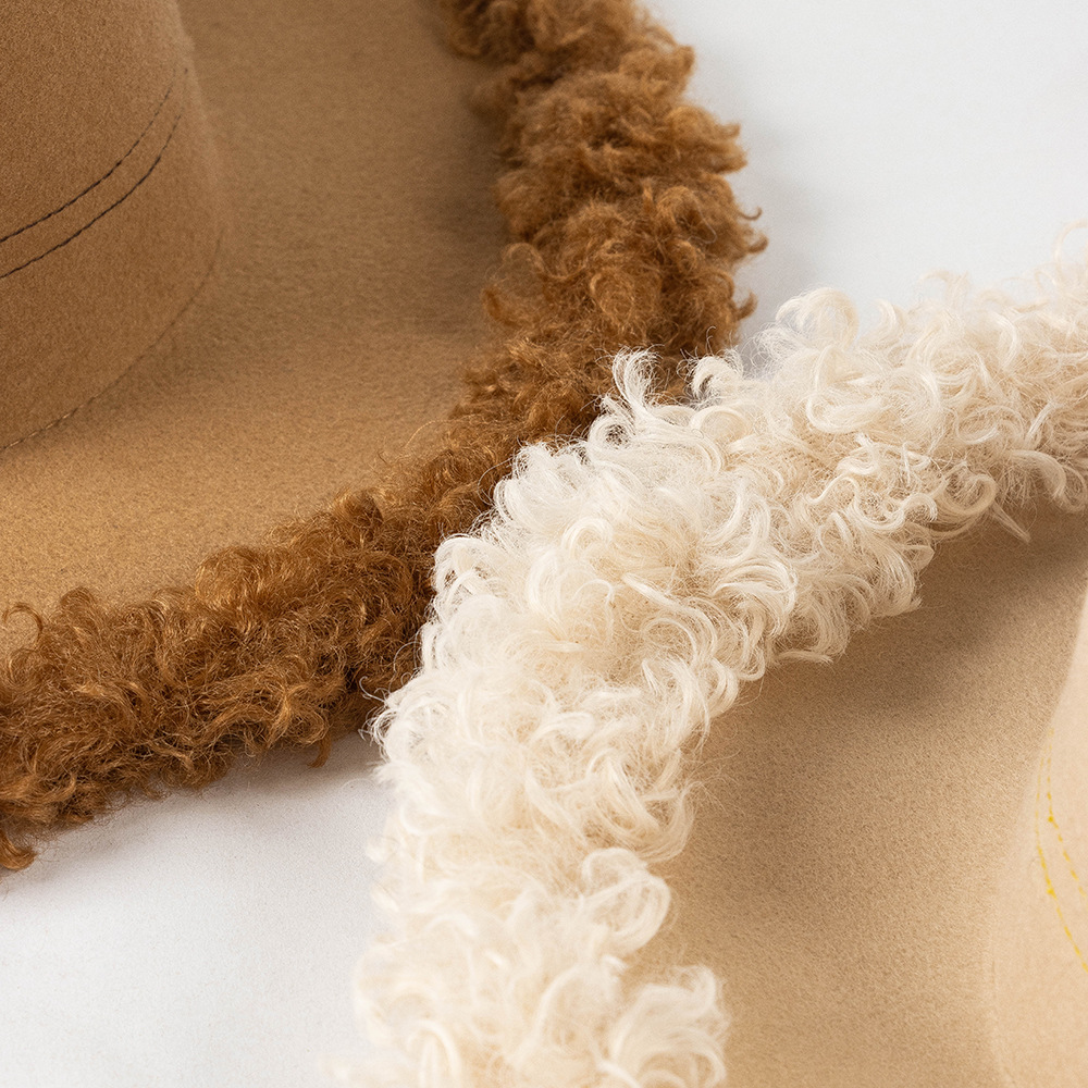 Fall Winter Fashion Leisure Circle Curly Brim Flat Top Wool Top Hat