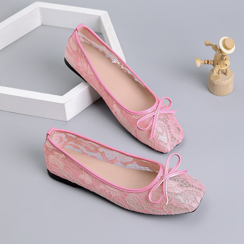 Mesh Hollow-out Ballet Flats Summer Outerwear Mesh Shallow-toe Square-toe Shoes