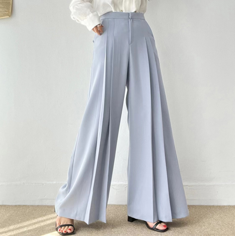 Loose-fit Draped Floor-length Wide-leg Womens Suit Pants