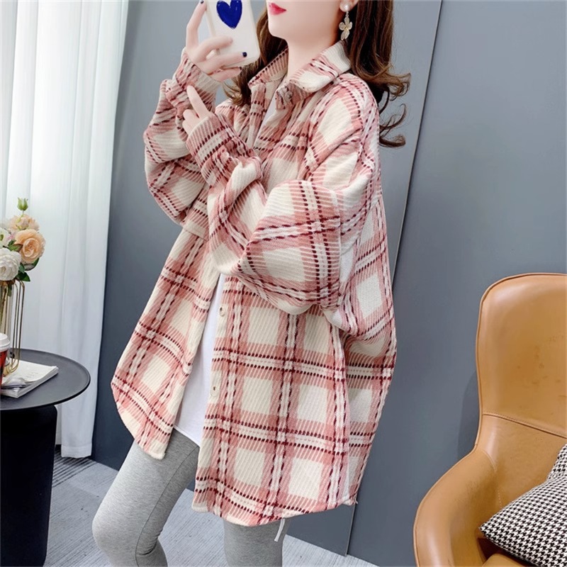 Thickened Brushed Plaid Shirt For Women Autumn And Winter