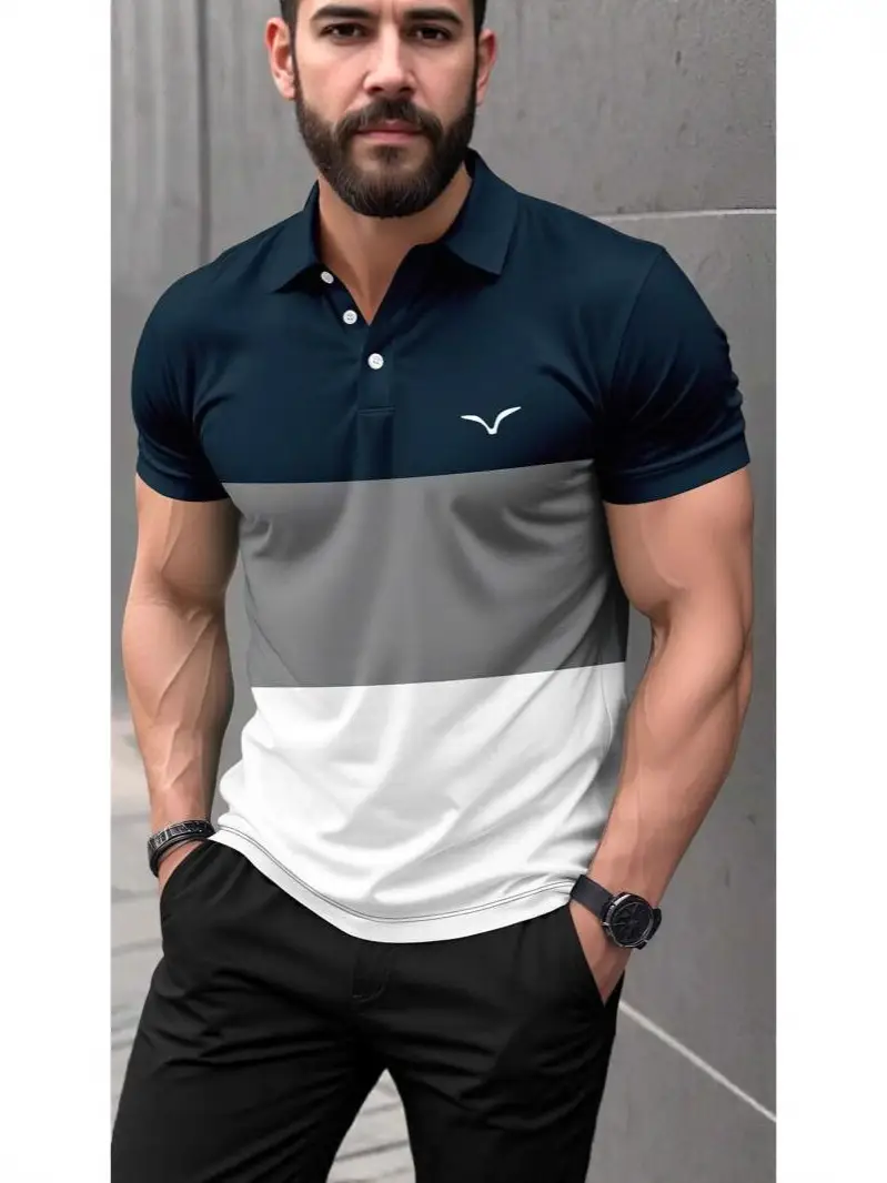 Mens 3D-printed Short-sleeve Button-up Polo Shirt