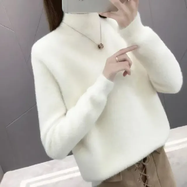 Women's Half Turtleneck Solid Color Bottoming Shirt White - Shop at LoveMi