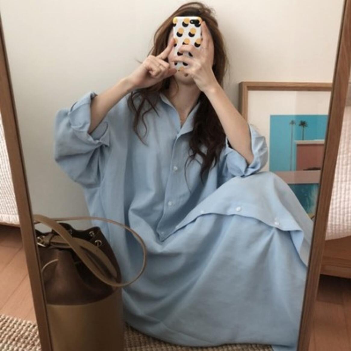 Solid Color Polo Collar Cardigan Blouse