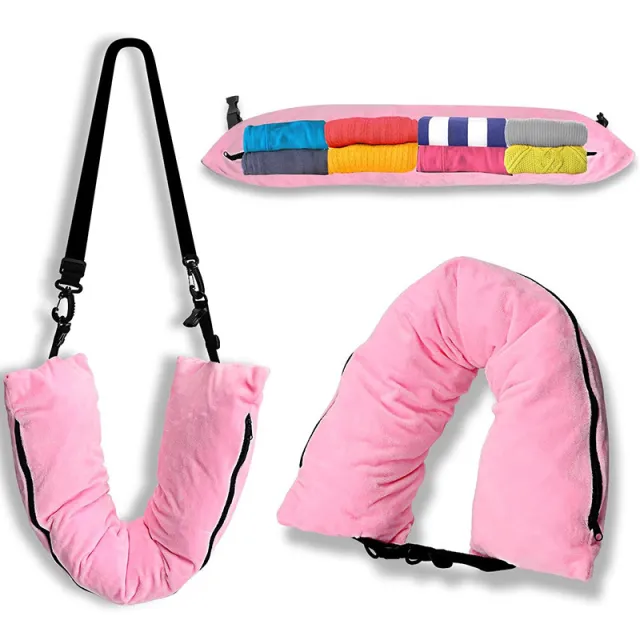 Refillable Travel Pillow Portable Clothes Luggage Storage Pillow Pink - Shop at LoveMi