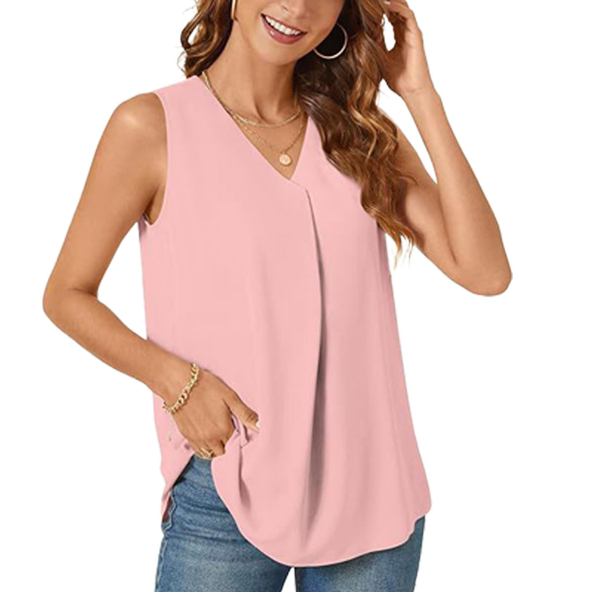 Loose-fit Solid-color Top T-shirt V-neck Sleeveless Vest 7