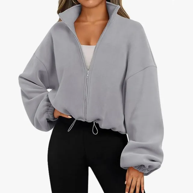 Loose Lapel Cardigan Zipper Sweater Gray - Shop at LoveMi