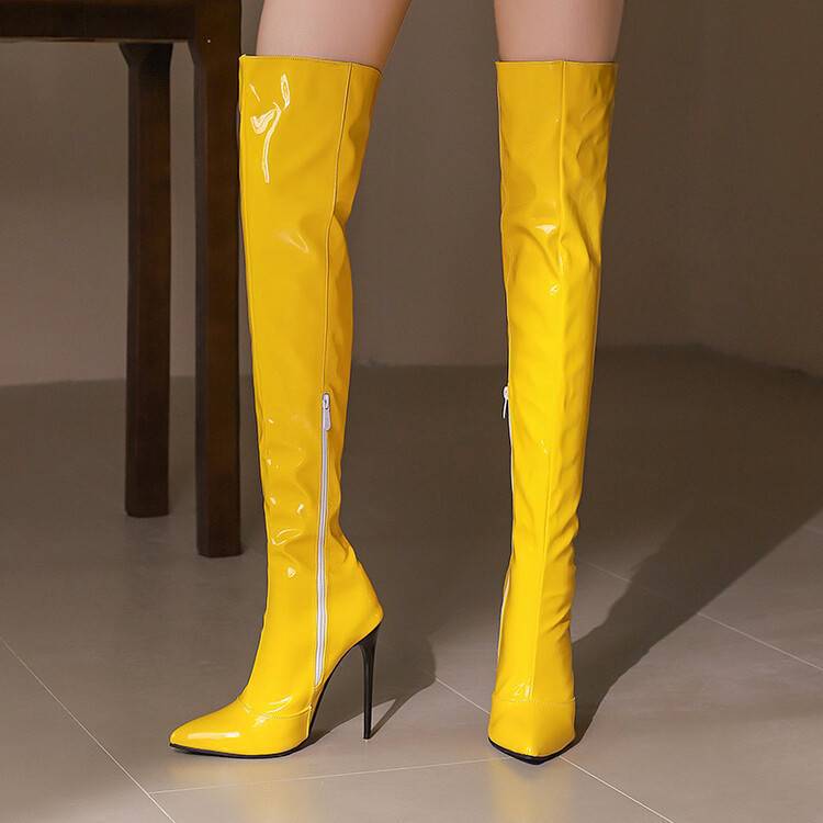 Womens Pointed-Toe Metal Stiletto Boots Elegant Versatile And Long-Style