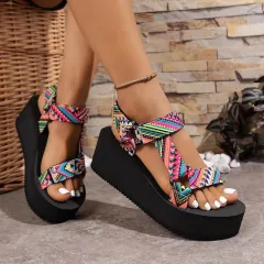Cloth-cover Women's Shoes Outer Wear Roman Sandals Flat Color-blocking - Color-40 - View 1