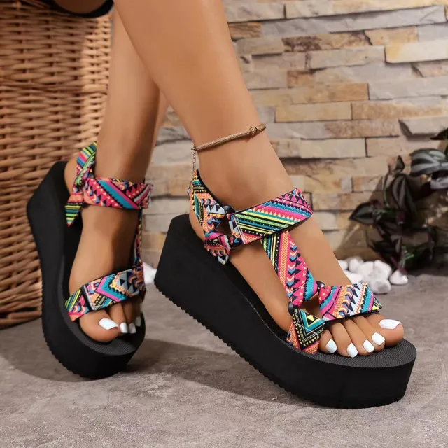 Cloth cover Women's Shoes Outer Wear Roman Sandals Flat Color blocking Color 40 - Shop at LoveMi