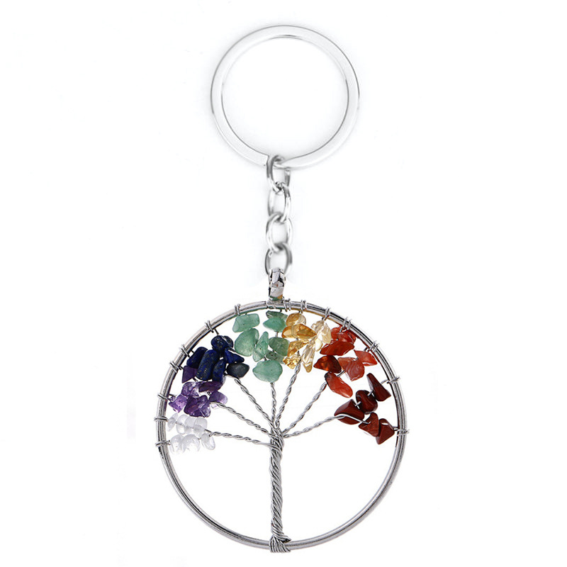 Title 6, 7 Colors Natural Crystal Gravel Tree of Life Ke...