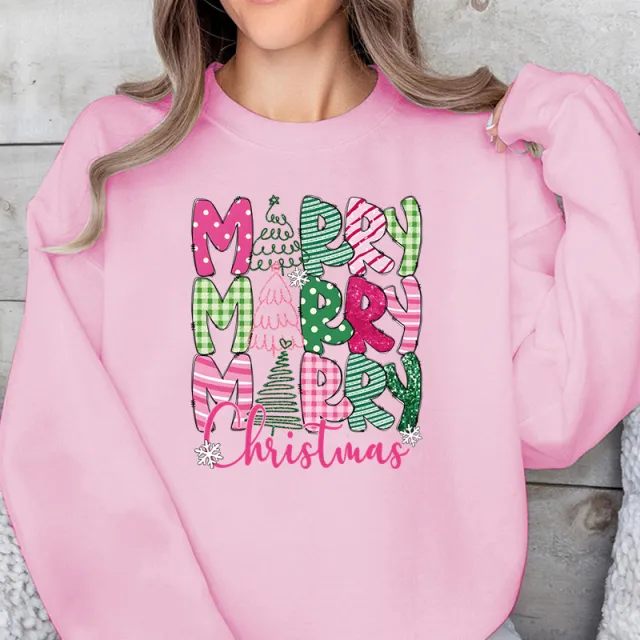 Merry Christmas E Cartoon Sweatshirt Festive Cute Gifts Pink - Shop at LoveMi