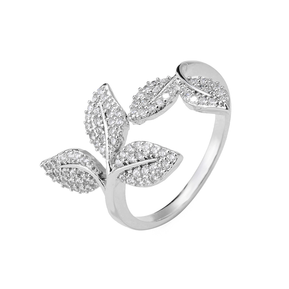 Refined Rhinestone Design Fashion Leaf Ring For Women